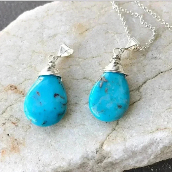 Turquoise Pendant, Blue Pendant , Real Turquoise Gemstones, Matrix Turquoise - Picture 3 of 5